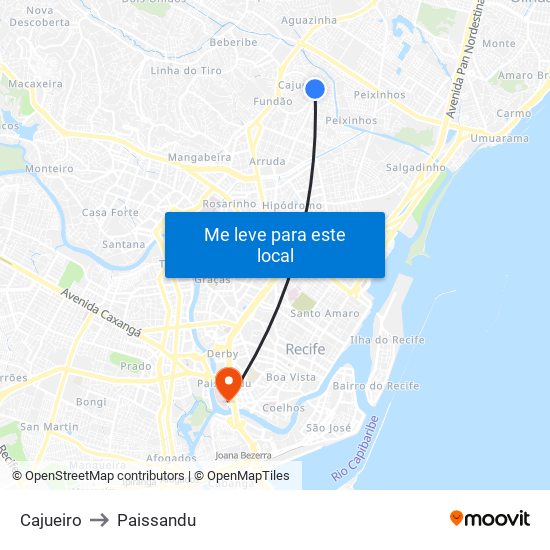 Cajueiro to Paissandu map