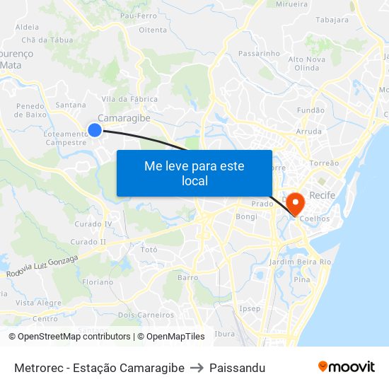 Metrorec - Estação Camaragibe to Paissandu map
