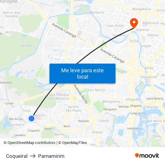 Coqueiral to Parnamirim map