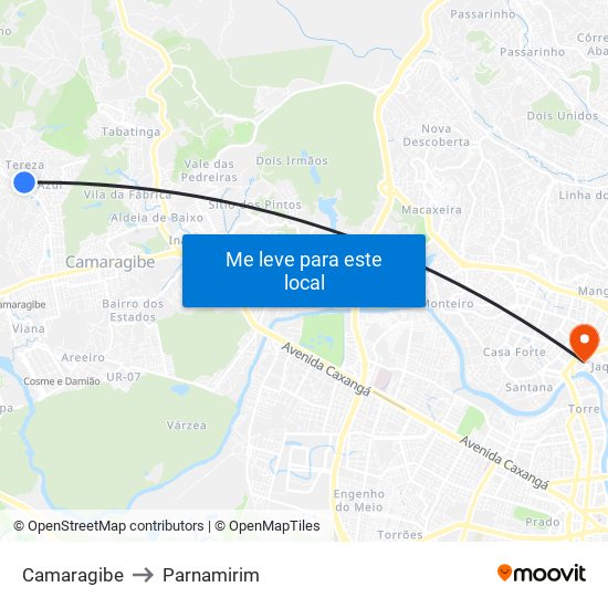 Camaragibe to Parnamirim map