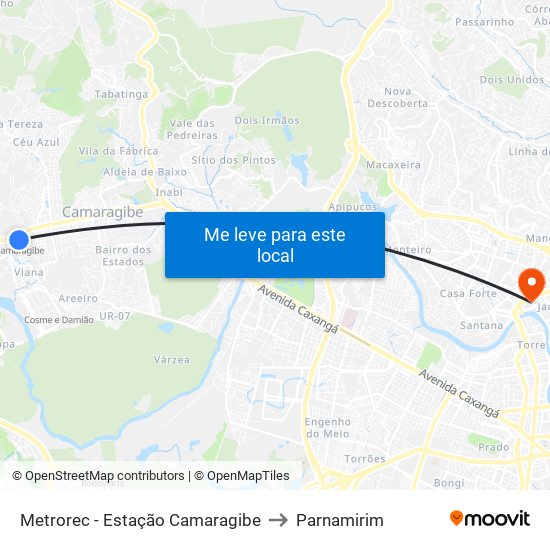 Metrorec - Estação Camaragibe to Parnamirim map