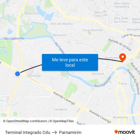 Terminal Integrado Cdu to Parnamirim map