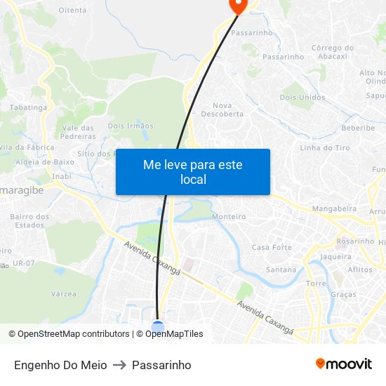 Engenho Do Meio to Passarinho map