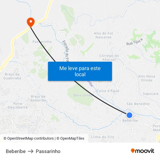 Beberibe to Passarinho map