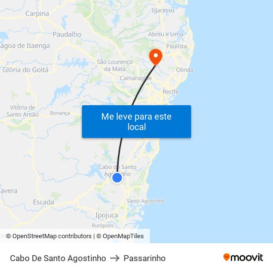 Cabo De Santo Agostinho to Passarinho map