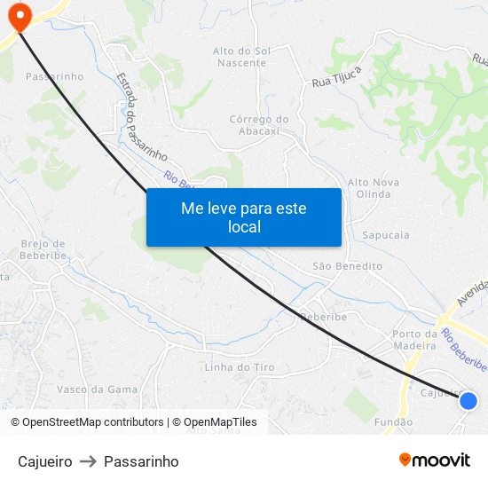 Cajueiro to Passarinho map