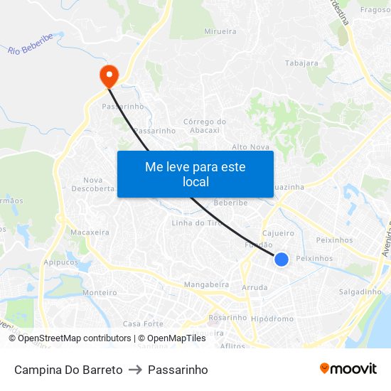 Campina Do Barreto to Passarinho map