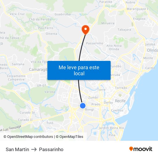 San Martin to Passarinho map