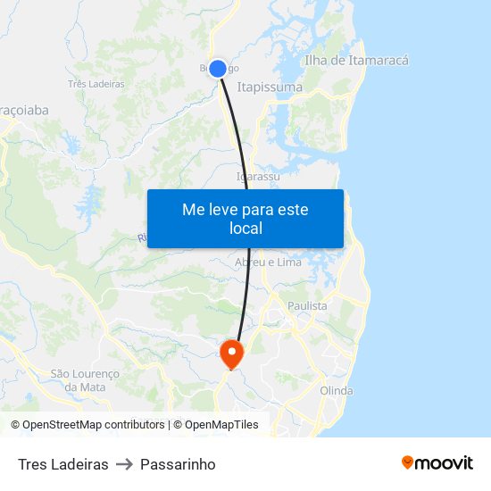 Tres Ladeiras to Passarinho map
