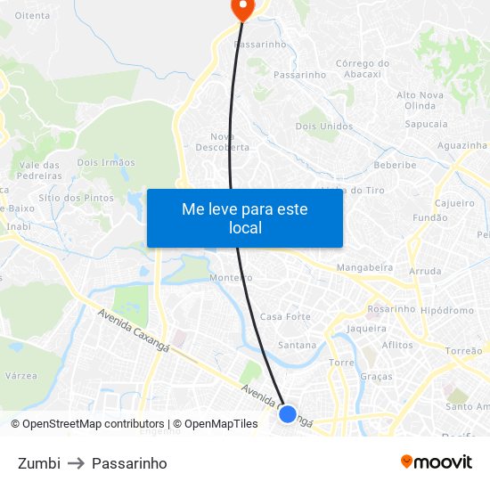 Zumbi to Passarinho map