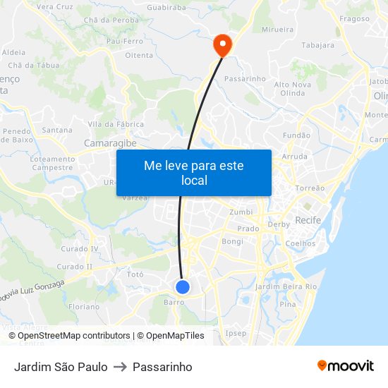 Jardim São Paulo to Passarinho map