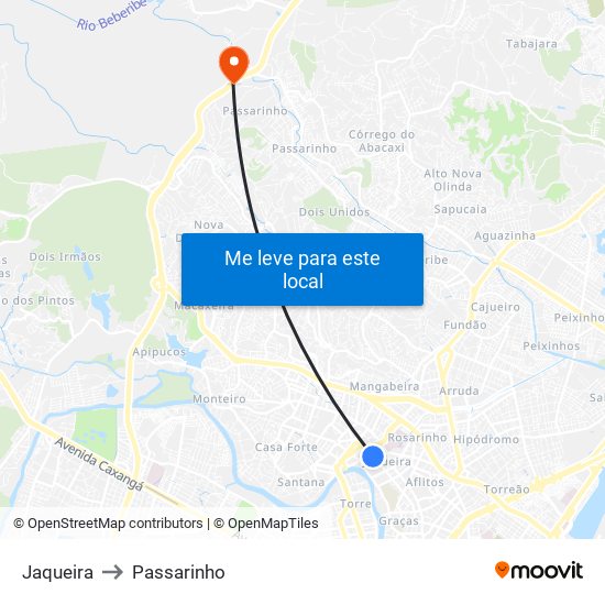 Jaqueira to Passarinho map