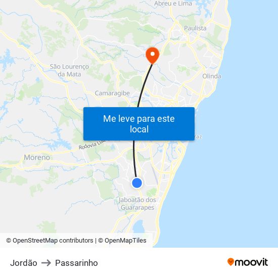 Jordão to Passarinho map