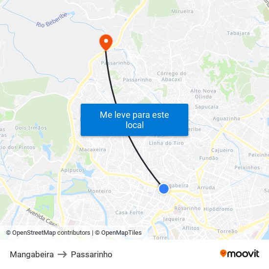 Mangabeira to Passarinho map