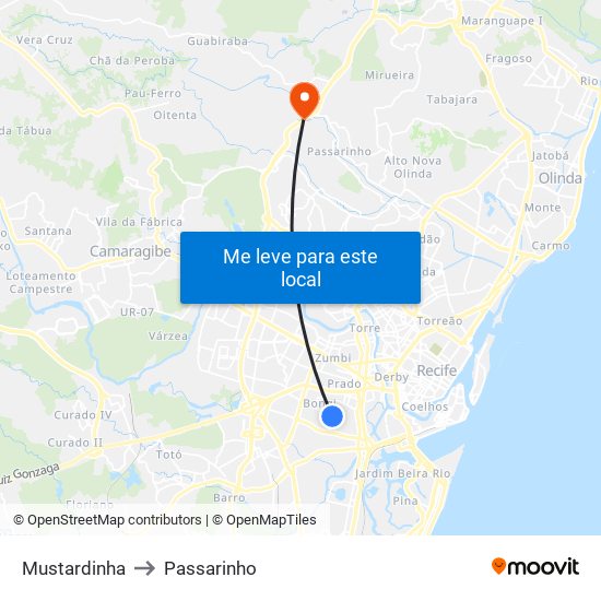 Mustardinha to Passarinho map