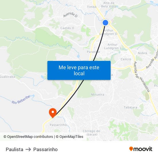 Paulista to Passarinho map