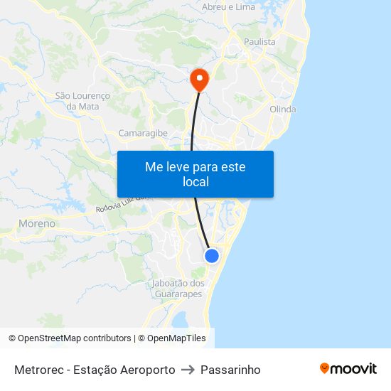 Metrorec - Estação Aeroporto to Passarinho map