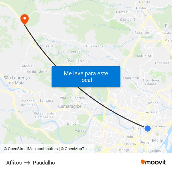 Aflitos to Paudalho map