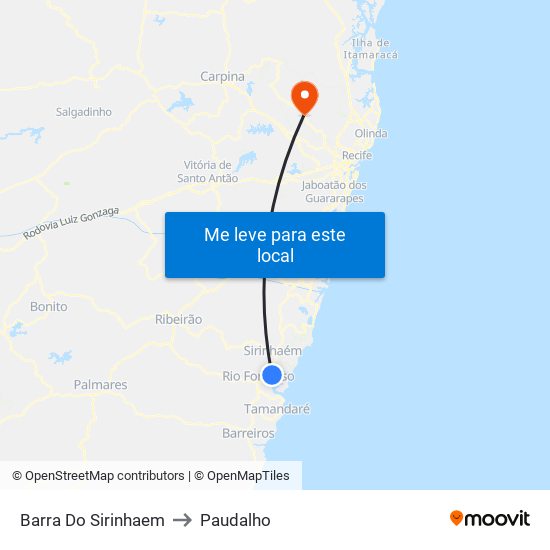 Barra Do Sirinhaem to Paudalho map