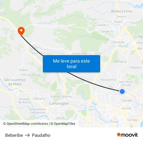 Beberibe to Paudalho map