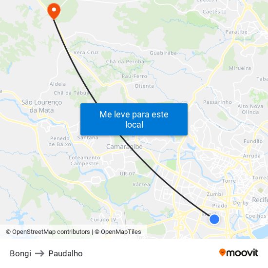 Bongi to Paudalho map