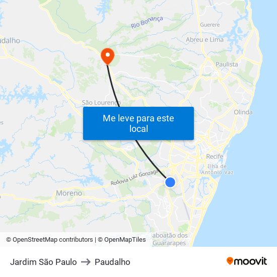 Jardim São Paulo to Paudalho map