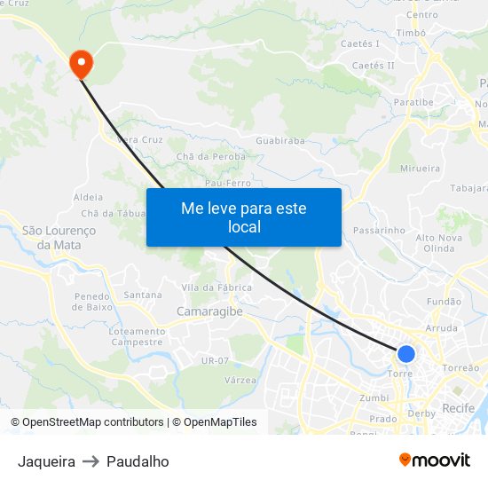 Jaqueira to Paudalho map