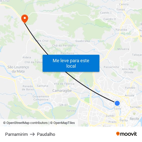 Parnamirim to Paudalho map