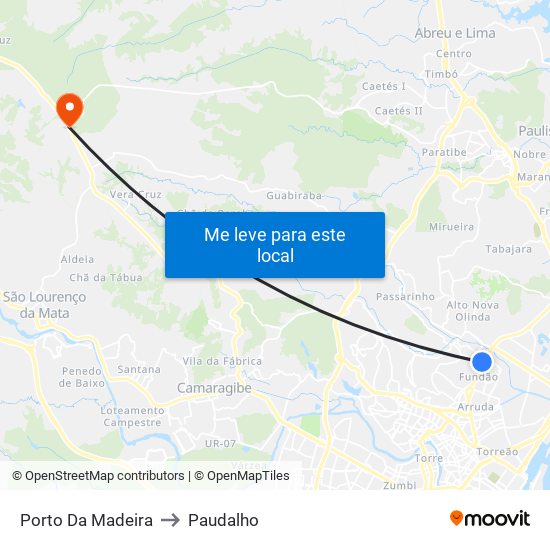 Porto Da Madeira to Paudalho map