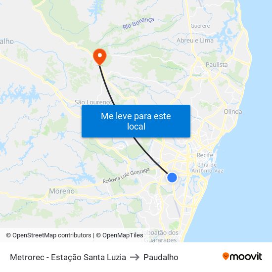 Metrorec - Estação Santa Luzia to Paudalho map