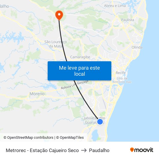 Metrorec - Estação Cajueiro Seco to Paudalho map