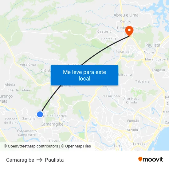 Camaragibe to Paulista map