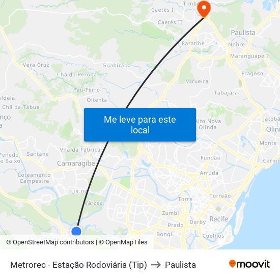 Metrorec - Estação Rodoviária (Tip) to Paulista map