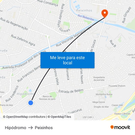 Hipódromo to Peixinhos map