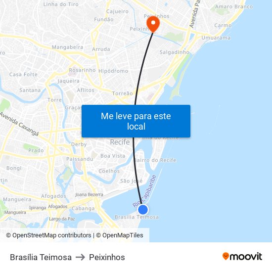 Brasília Teimosa to Peixinhos map