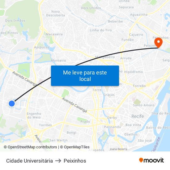 Cidade Universitária to Peixinhos map