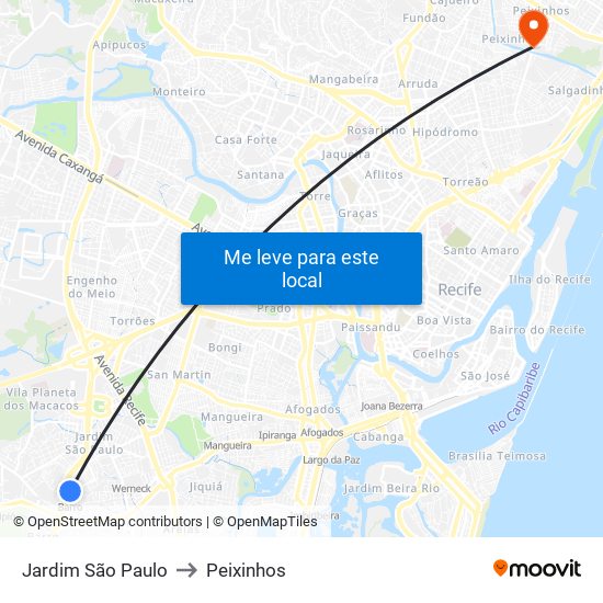 Jardim São Paulo to Peixinhos map