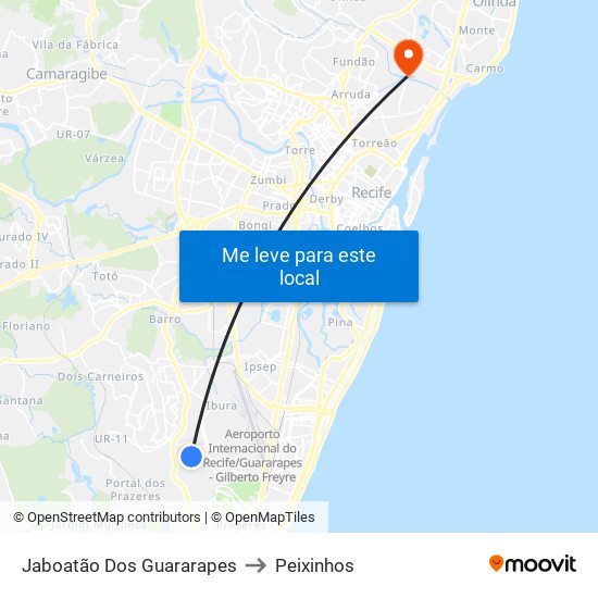 Jaboatão Dos Guararapes to Peixinhos map