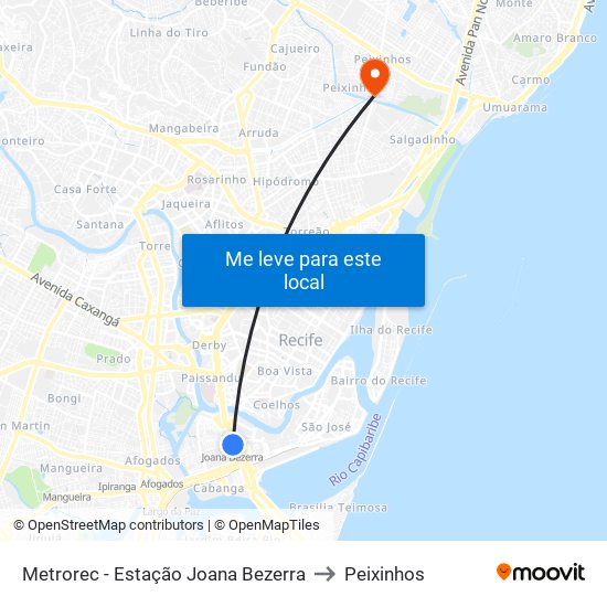 Metrorec - Estação Joana Bezerra to Peixinhos map