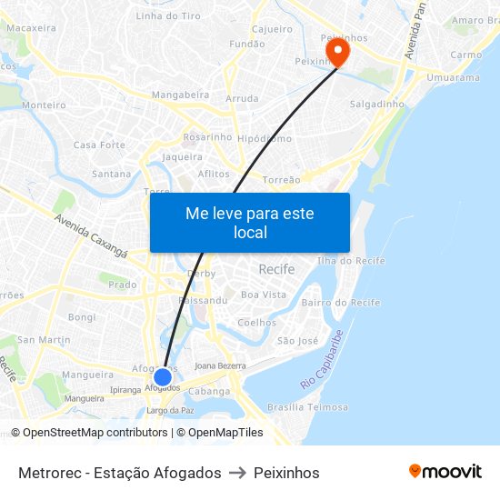 Metrorec - Estação Afogados to Peixinhos map