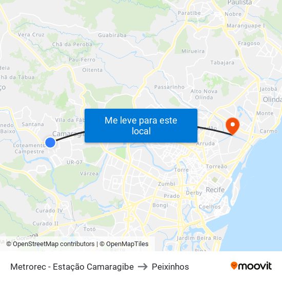 Metrorec - Estação Camaragibe to Peixinhos map