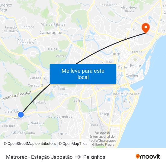 Metrorec - Estação Jaboatão to Peixinhos map