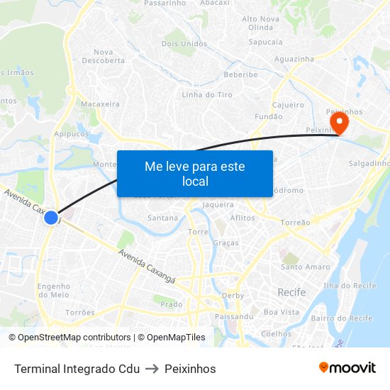 Terminal Integrado Cdu to Peixinhos map