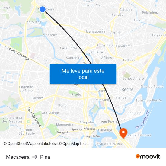 Macaxeira to Pina map