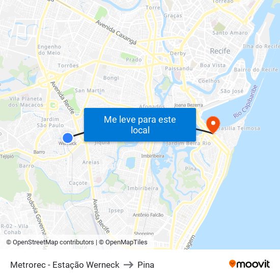 Metrorec - Estação Werneck to Pina map