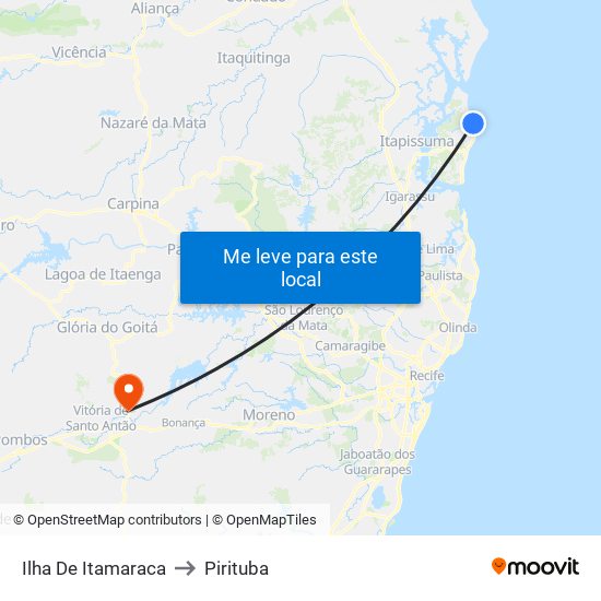 Ilha De Itamaraca to Pirituba map