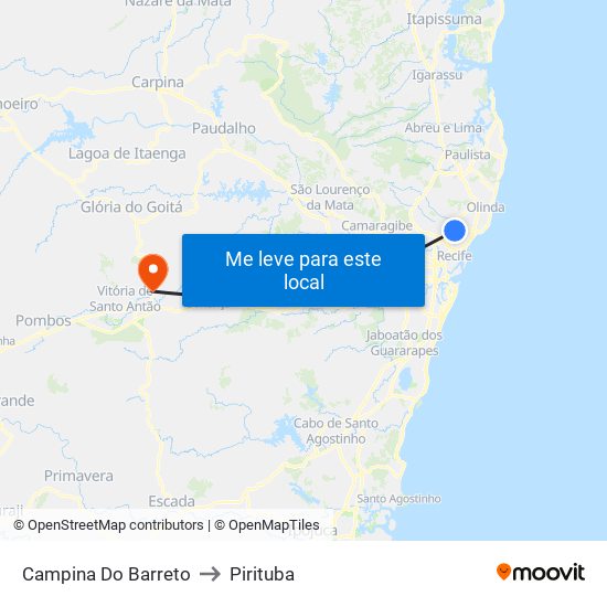 Campina Do Barreto to Pirituba map