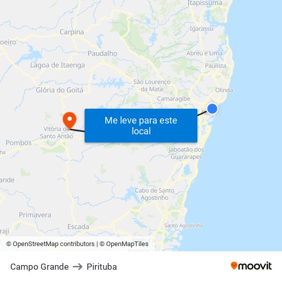 Campo Grande to Pirituba map