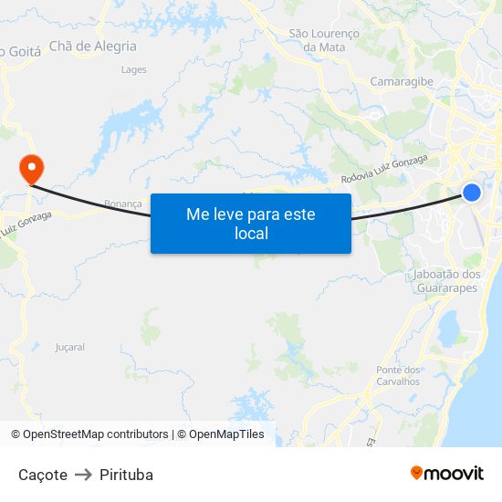 Caçote to Pirituba map