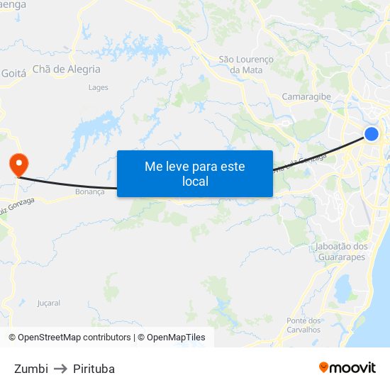 Zumbi to Pirituba map